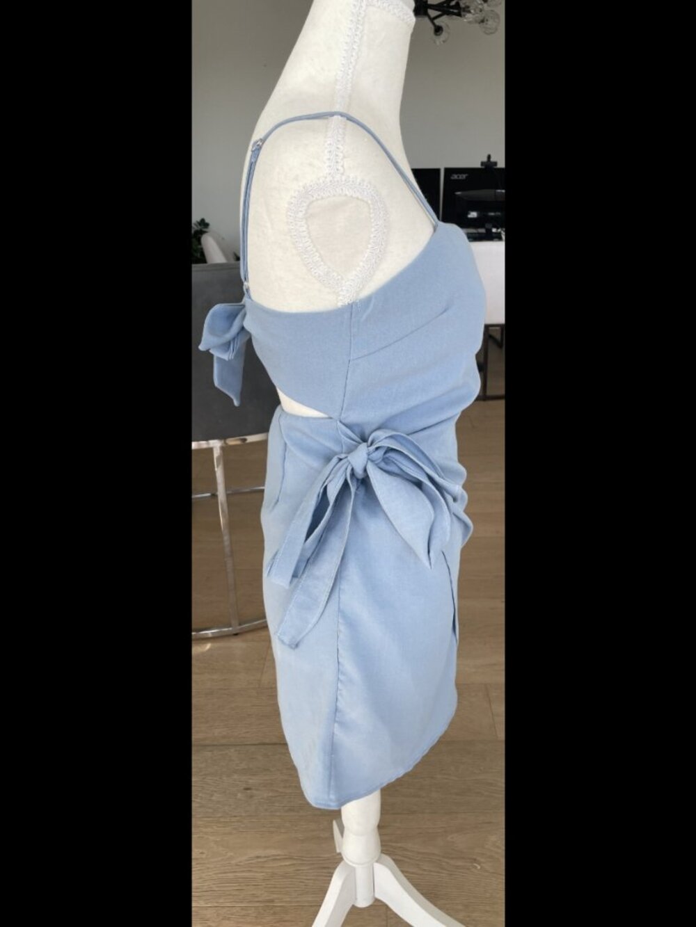 White Fox Blue Tie-Back Mini Dress with Adjustable Straps XS - Picture 6 of 8